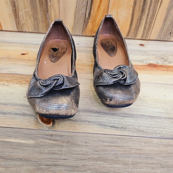 Earthies Rubio Pewter Leather Hidden Wedge Ballet Flats - Picture 2 of 6